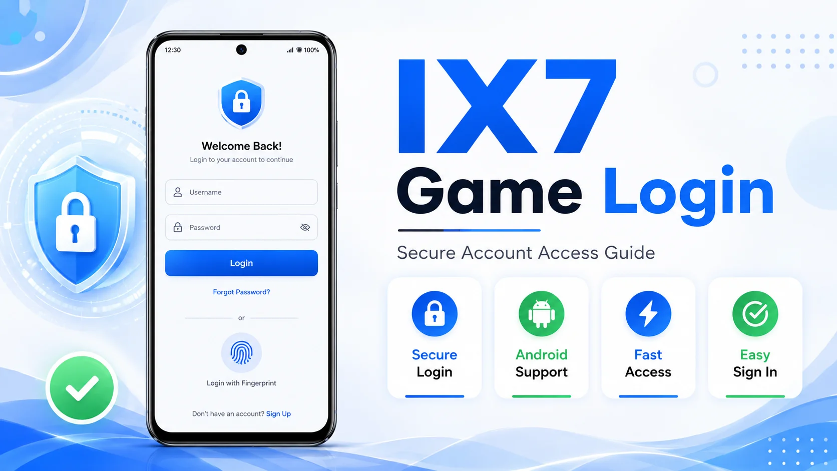 IX7 Game Login page showing a secure Android login screen with username and password fields for account access.